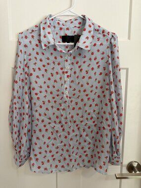 No.6 Store Rose Print Gingham Popover Blouse L NWT